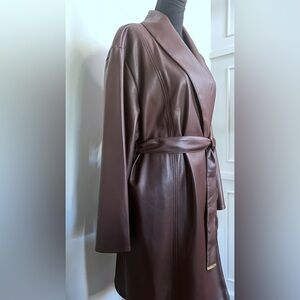 Kenneth Coke Decadent Brown Faux Leather Women's Trench Coat   Large NWT
